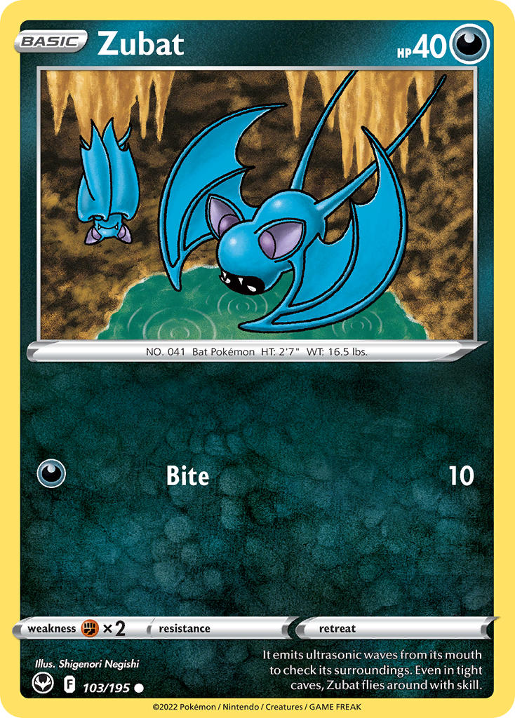 (103/195) Pokemon TCG Silver Tempest Single: Zubat Reverse Holo Common