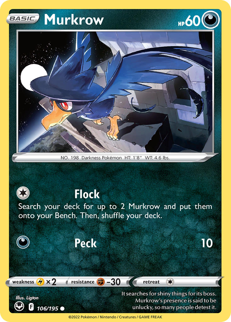 (106/195) Pokemon TCG Silver Tempest Single: Murkrow Common