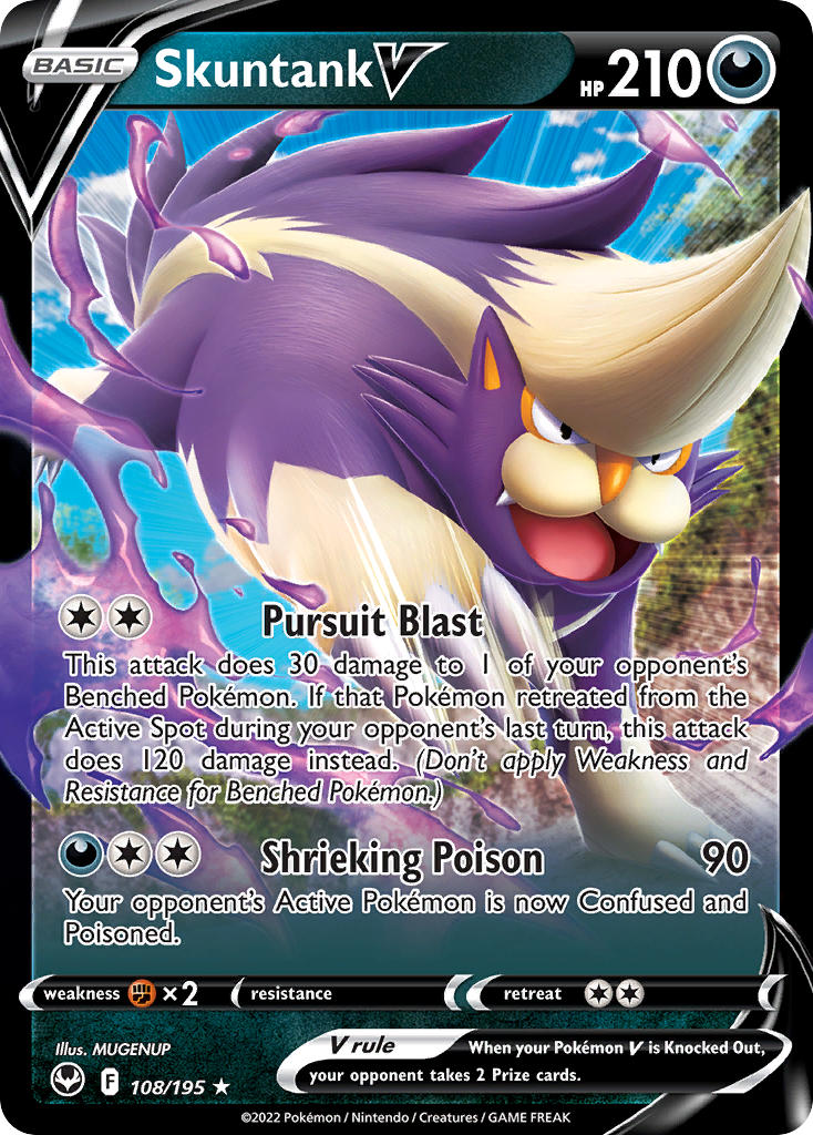 (108/195) Pokemon TCG Silver Tempest Single: Skuntank V Ultra Rare