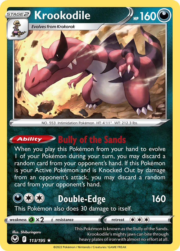 (113/195) Pokemon TCG Silver Tempest Single: Krookodile Holo Rare