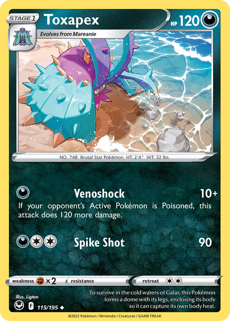 (115/195) Pokemon TCG Silver Tempest Single: Toxapex Reverse Holo Uncommon