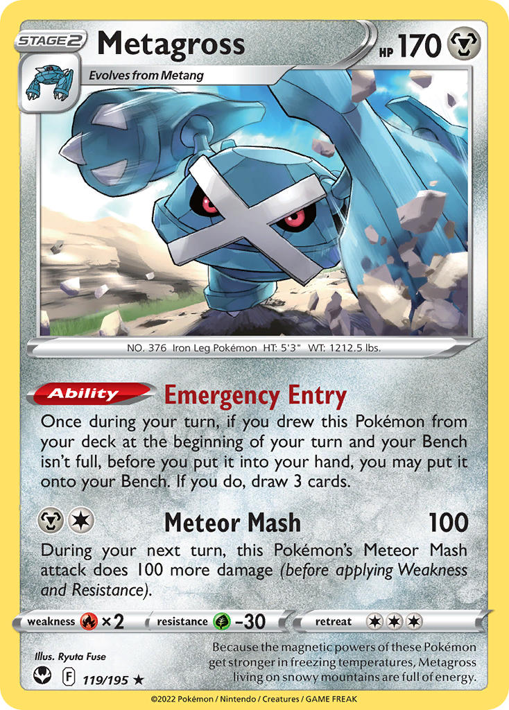 (119/195) Pokemon TCG Silver Tempest Single: Metagross Reverse Holo Holo Rare