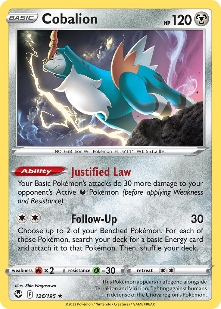 (126/195) Pokemon TCG Silver Tempest Single: Cobalion Rare