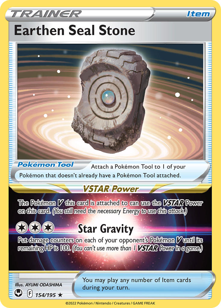 (154/195) Pokemon TCG Silver Tempest Single: Earthen Seal Stone Holo Rare