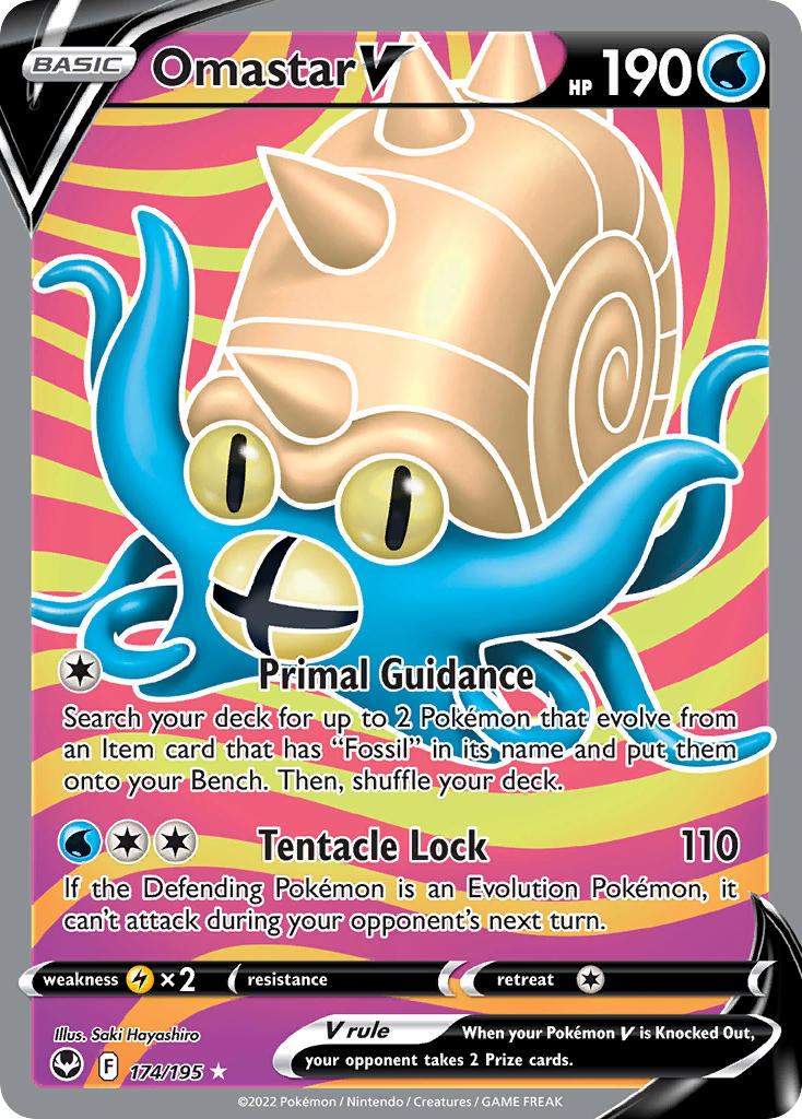 (174/195) Pokemon TCG Silver Tempest Single: Omastar V Ultra Rare