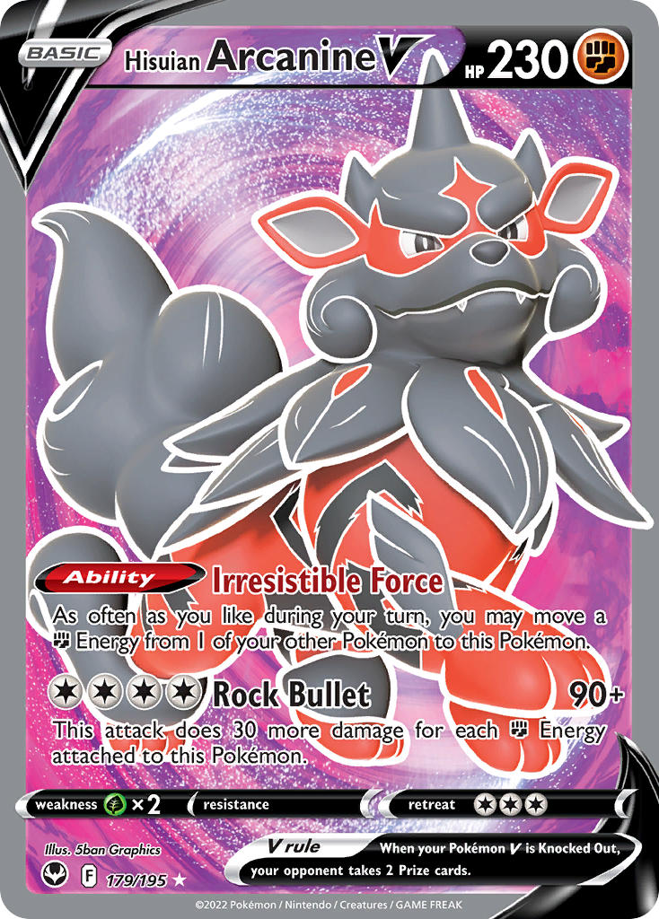 (179/195) Pokemon TCG Silver Tempest Single: Hisuian Arcanine V Ultra Rare