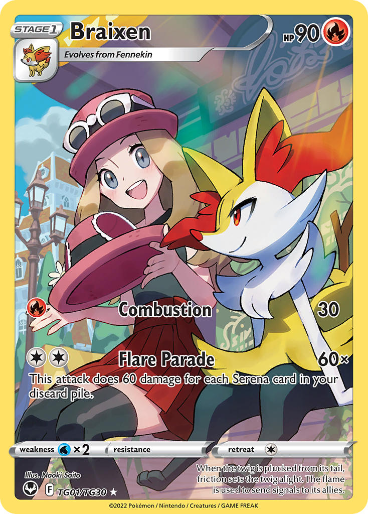 (TG01/TG30) Pokemon TCG Silver Tempest Single: Braixen Holo Rare