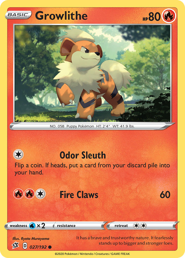 (027/192) Pokemon TCG Rebel Clash Single: Growlithe Common