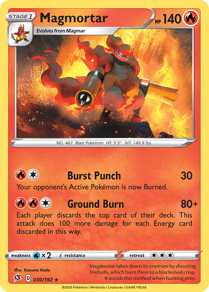 (030/192) Pokemon TCG Rebel Clash Single: Magmortar Reverse Holo Rare