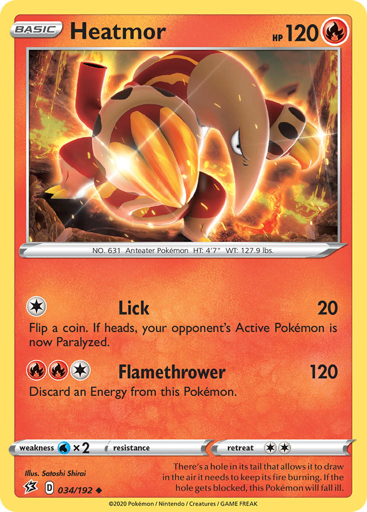 (034/192) Pokemon TCG Rebel Clash Single: Heatmor Reverse Holo Uncommon