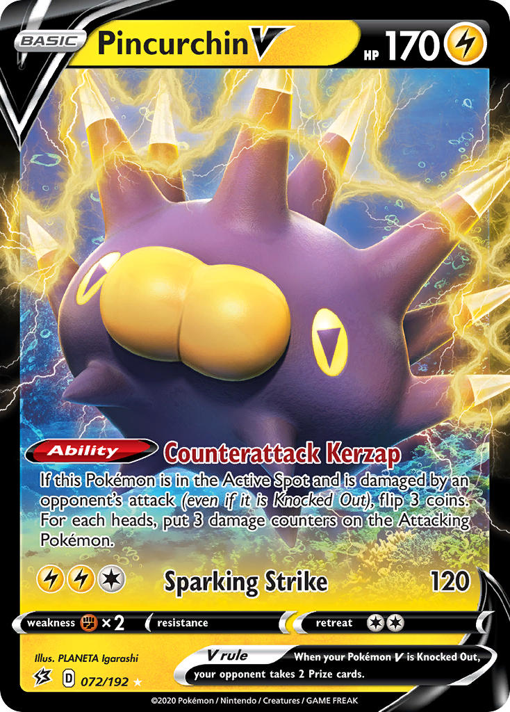 (072/192) Pokemon TCG Rebel Clash Single: Pincurchin V Ultra Rare