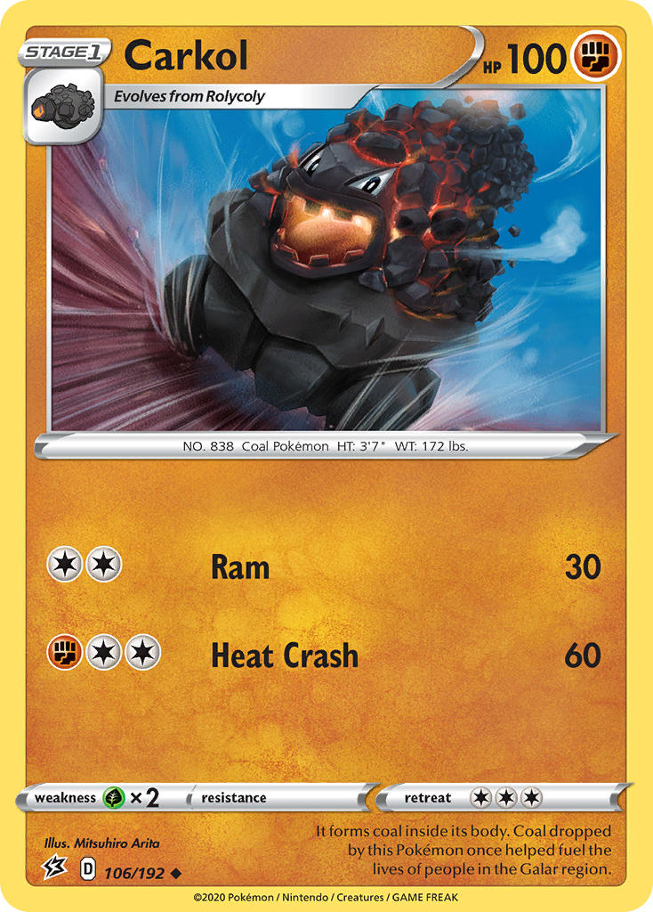 (106/192) Pokemon TCG Rebel Clash Single: Carkol Uncommon