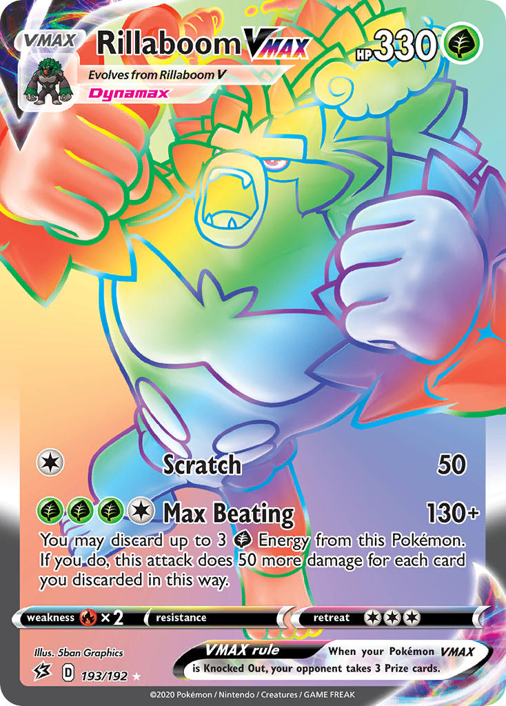 (193/192) Pokemon TCG Rebel Clash Single: Rillaboom VMAX Secret Rare