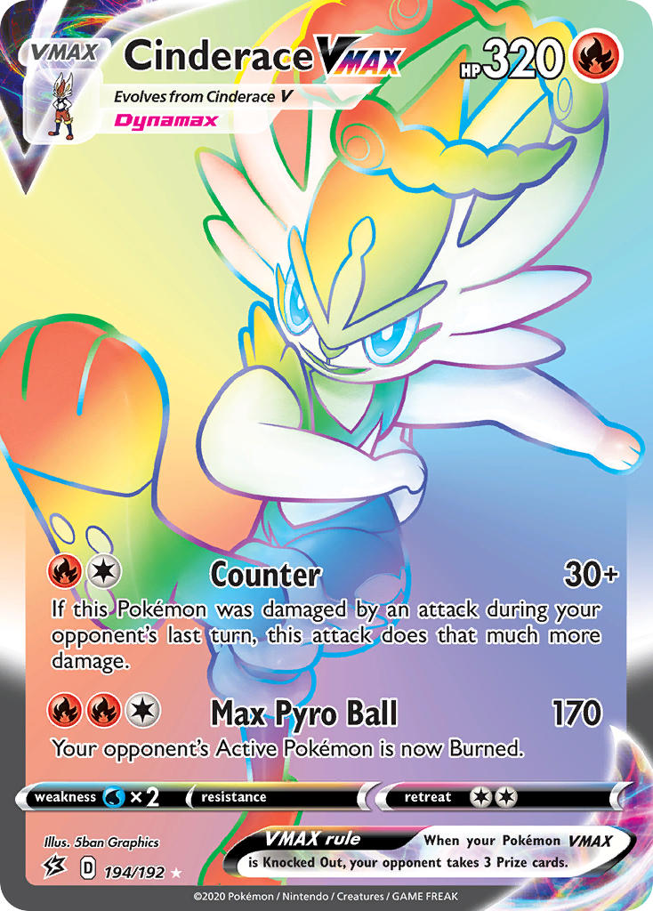 (194/192) Pokemon TCG Rebel Clash Single: Cinderace VMAX Secret Rare