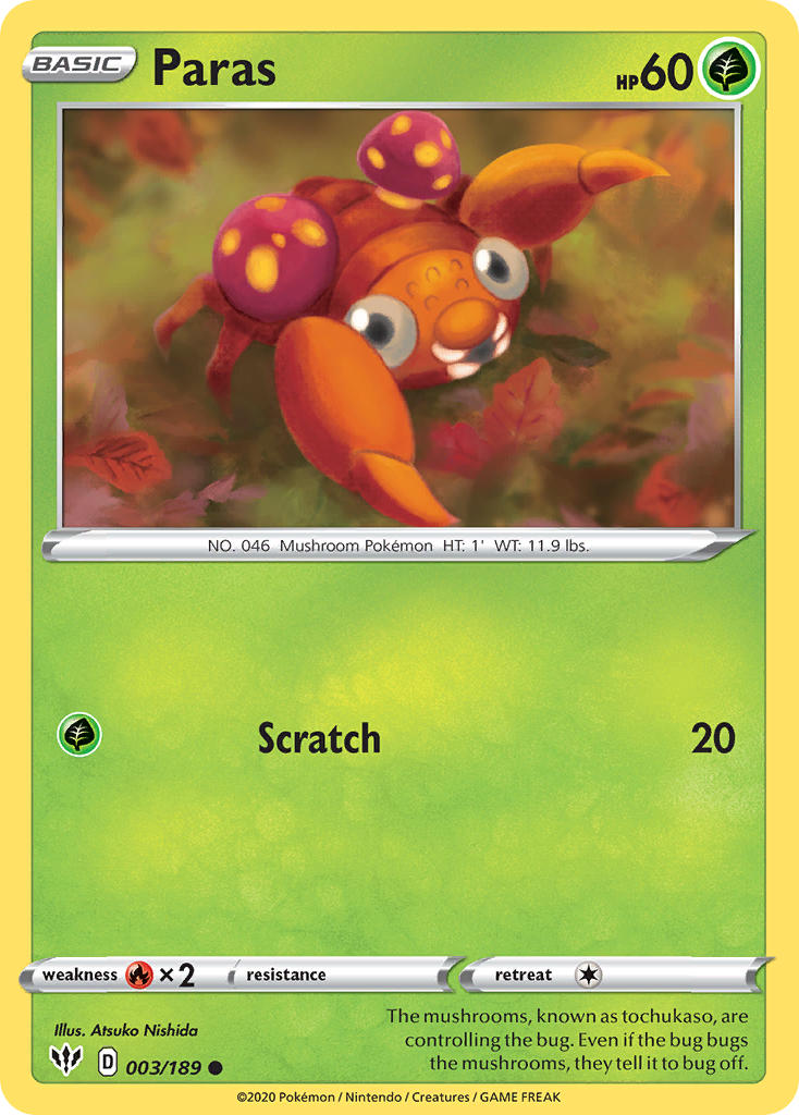 (003/189) Pokemon TCG Darkness Ablaze Single: Paras Common