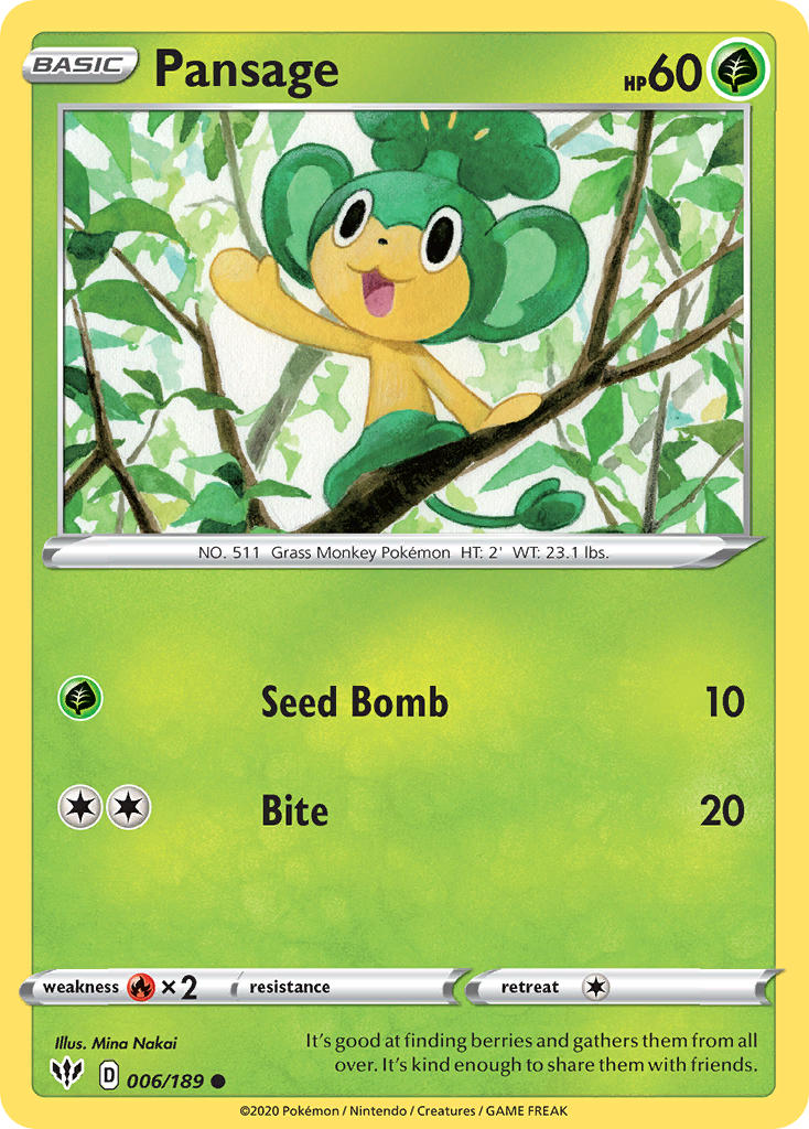 (006/189) Pokemon TCG Darkness Ablaze Single: Pansage Common