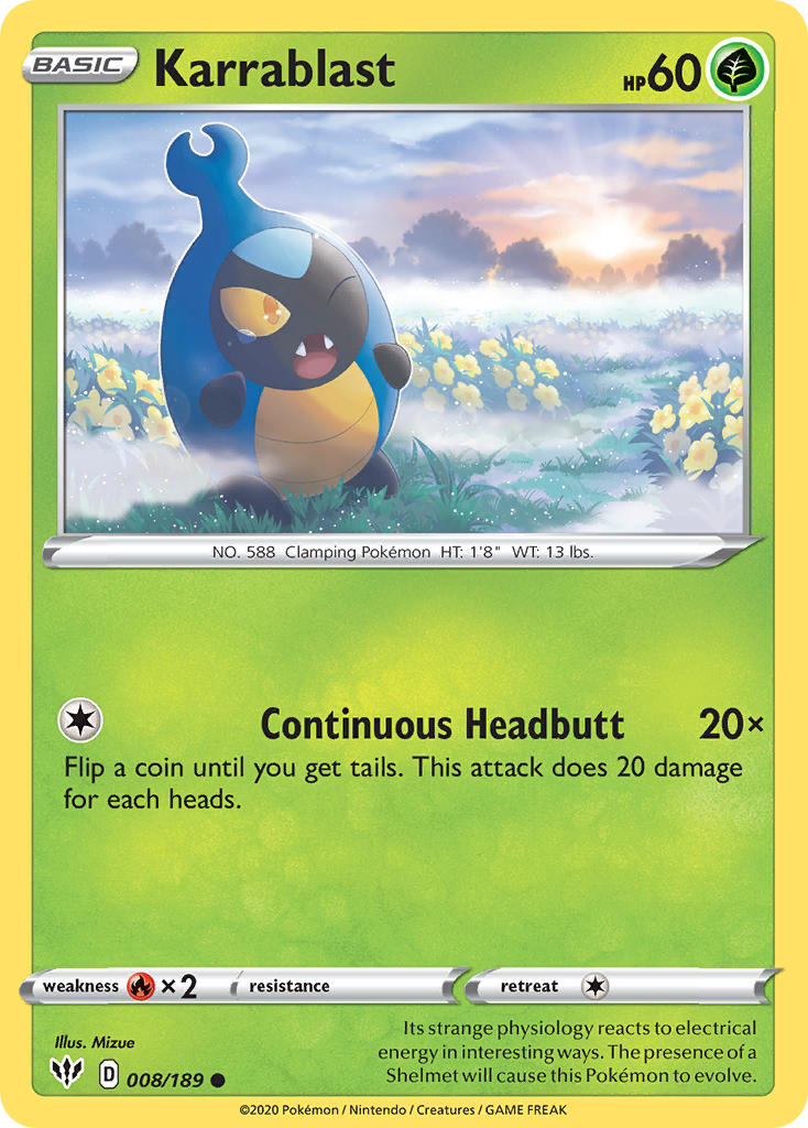 (008/189) Pokemon TCG Darkness Ablaze Single: Karrablast Common