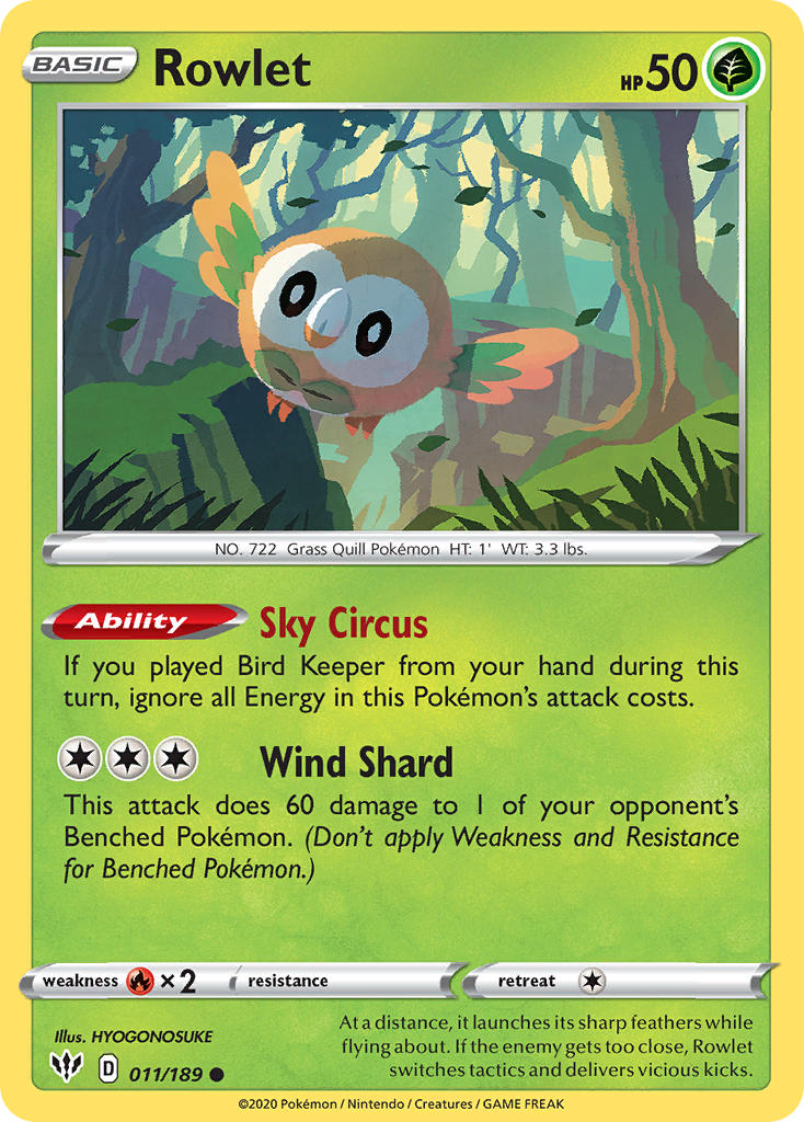 (011/189) Pokemon TCG Darkness Ablaze Single: Rowlet Common