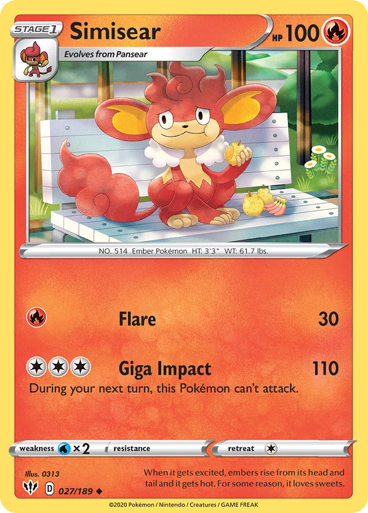 (027/189) Pokemon TCG Darkness Ablaze Single: Simisear Uncommon