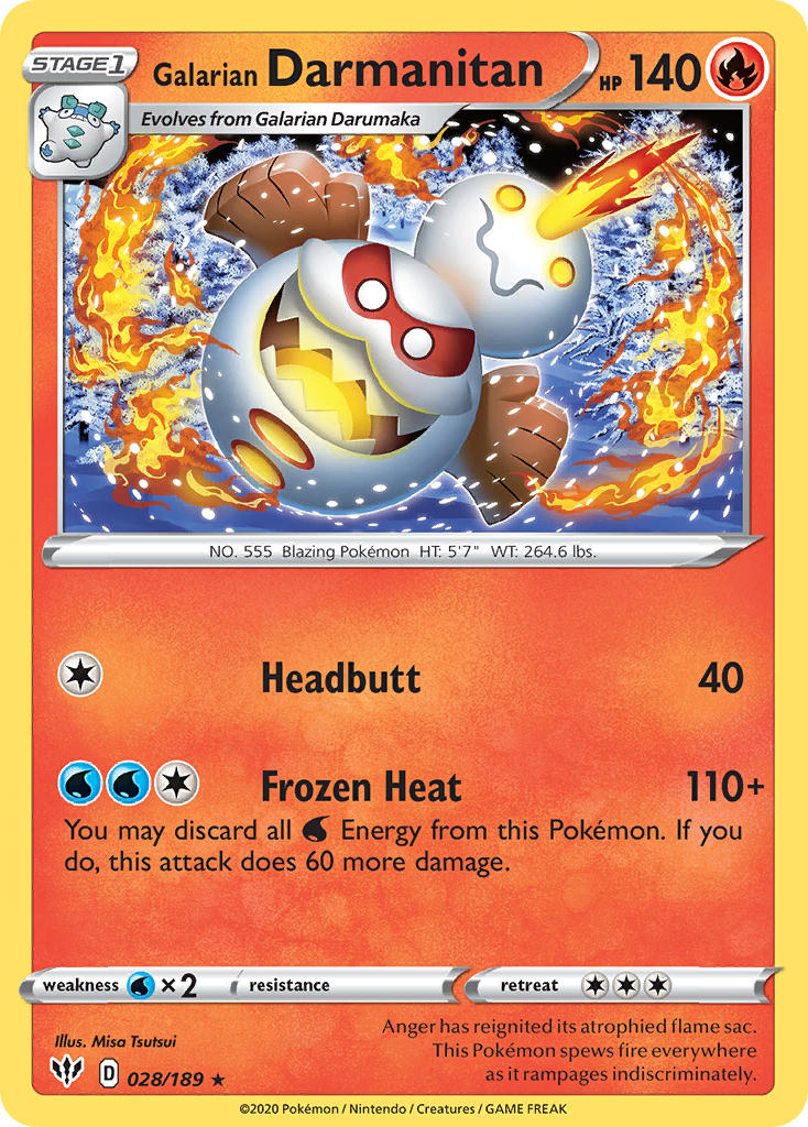 (028/189) Pokemon TCG Darkness Ablaze Single: Galarian Darmanitan Rare
