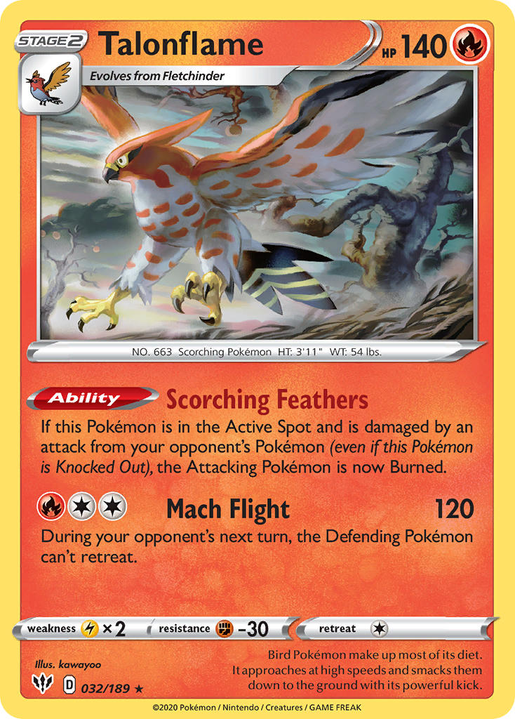 (032/189) Pokemon TCG Darkness Ablaze Single: Talonflame Rare