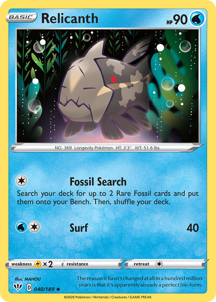 (040/189) Pokemon TCG Darkness Ablaze Single: Relicanth Uncommon