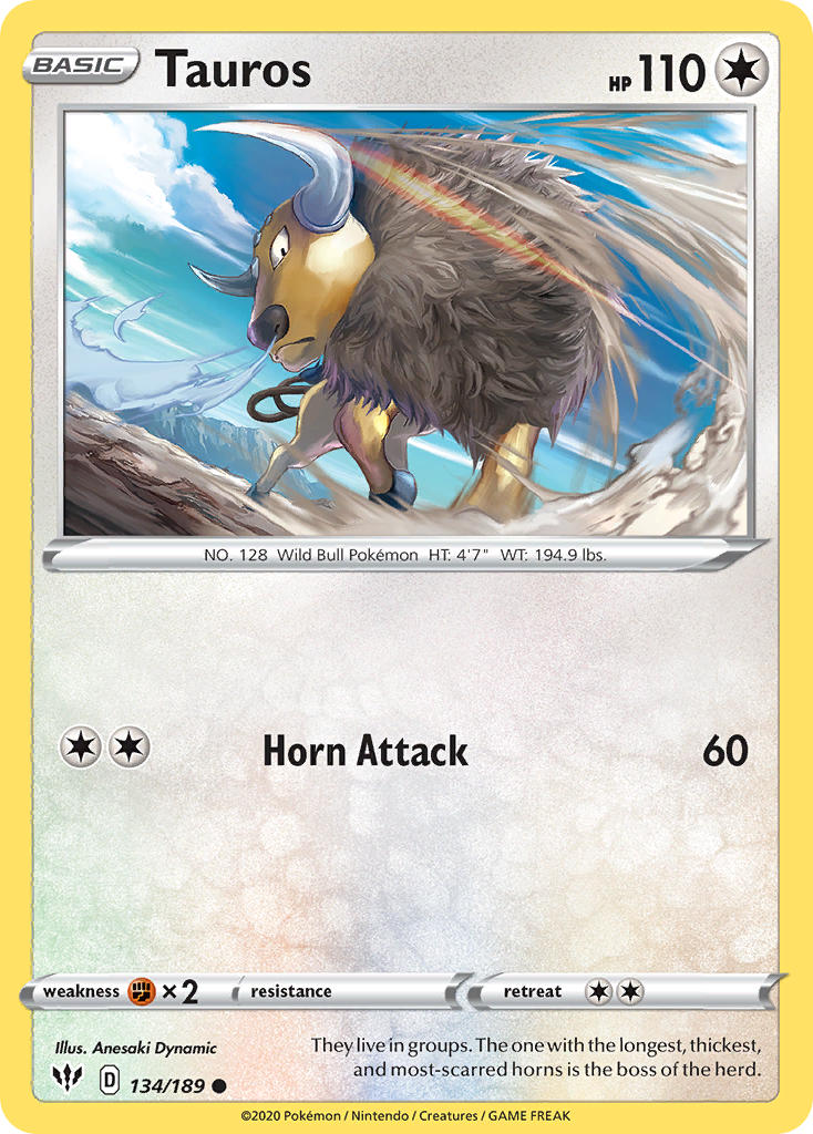(134/189) Pokemon TCG Darkness Ablaze Single: Tauros Common