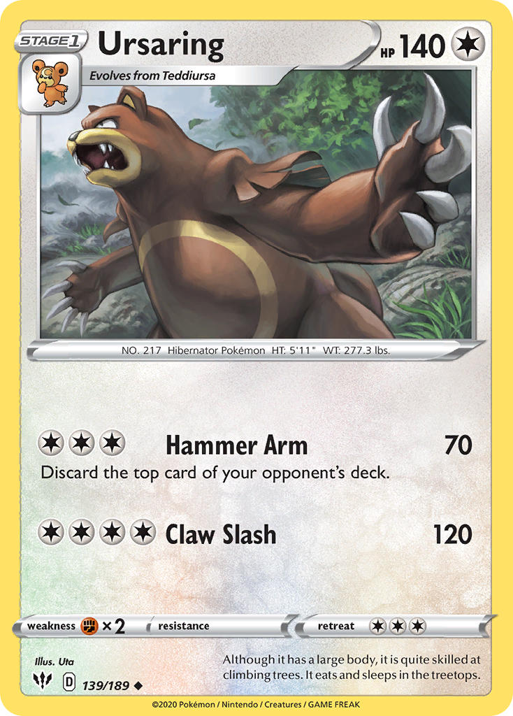 (139/189) Pokemon TCG Darkness Ablaze Single: Ursaring Reverse Holo Uncommon