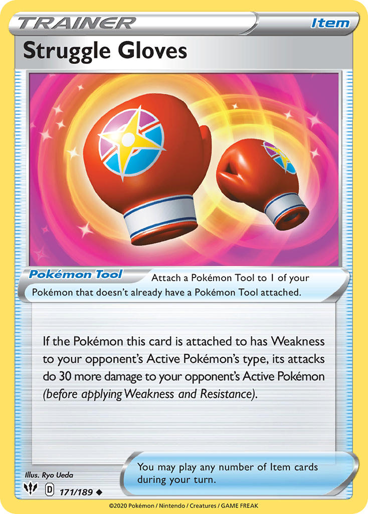 (171/189) Pokemon TCG Darkness Ablaze Single: Struggle Gloves Reverse Holo Uncommon