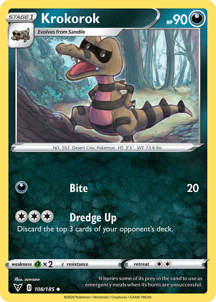 (108/185) Pokemon TCG Vivid Voltage Single: Krokorok Reverse Holo Uncommon