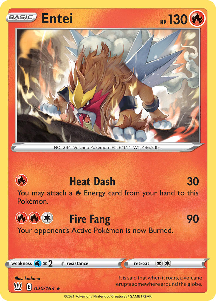 (020/163) Pokemon TCG Battle Styles Single: Entei Holo Rare