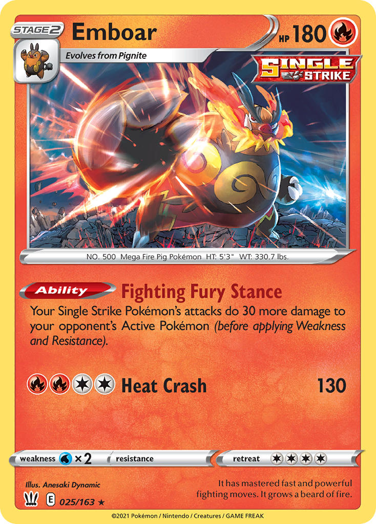 (025/163) Pokemon TCG Battle Styles Single: Emboar Holo Rare