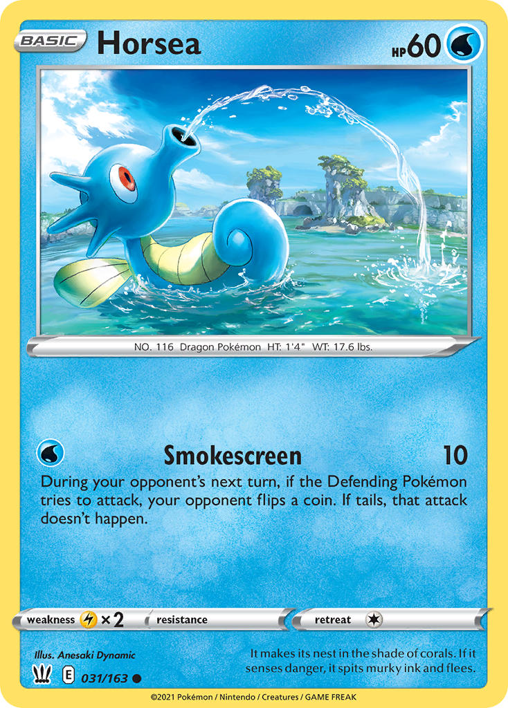 (031/163) Pokemon TCG Battle Styles Single: Horsea Reverse Holo Common