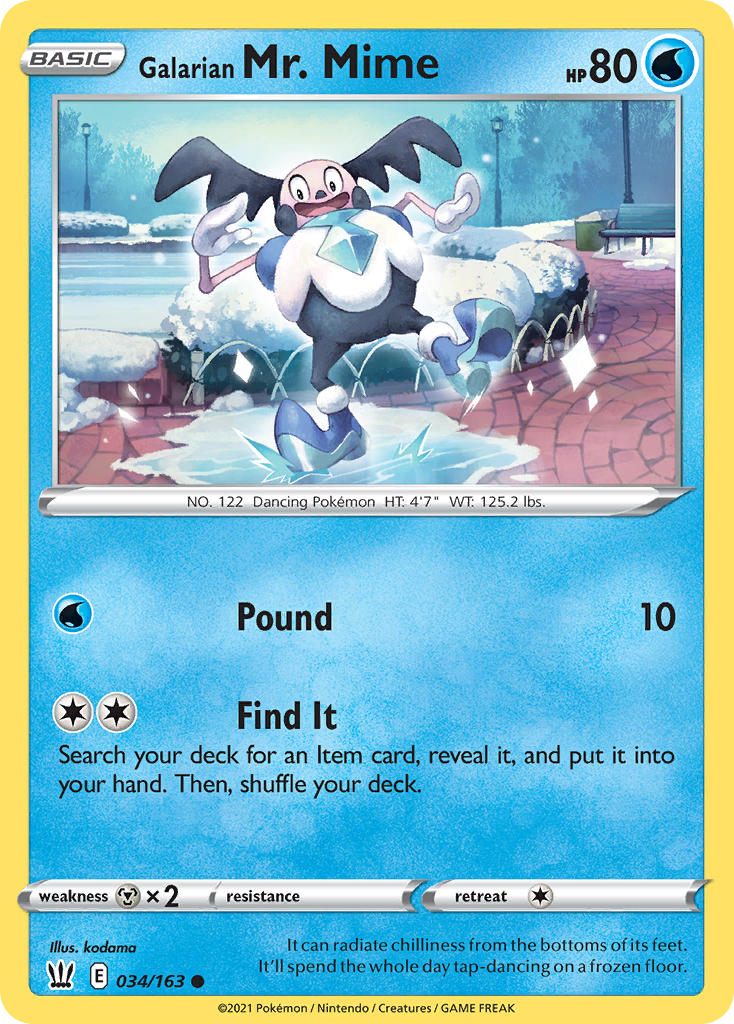 (034/163) Pokemon TCG Battle Styles Single: Galarian Mr. Mime Reverse Holo Common