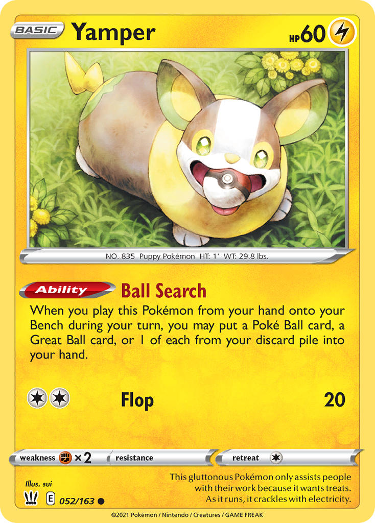 (052/163) Pokemon TCG Battle Styles Single: Yamper Reverse Holo Common