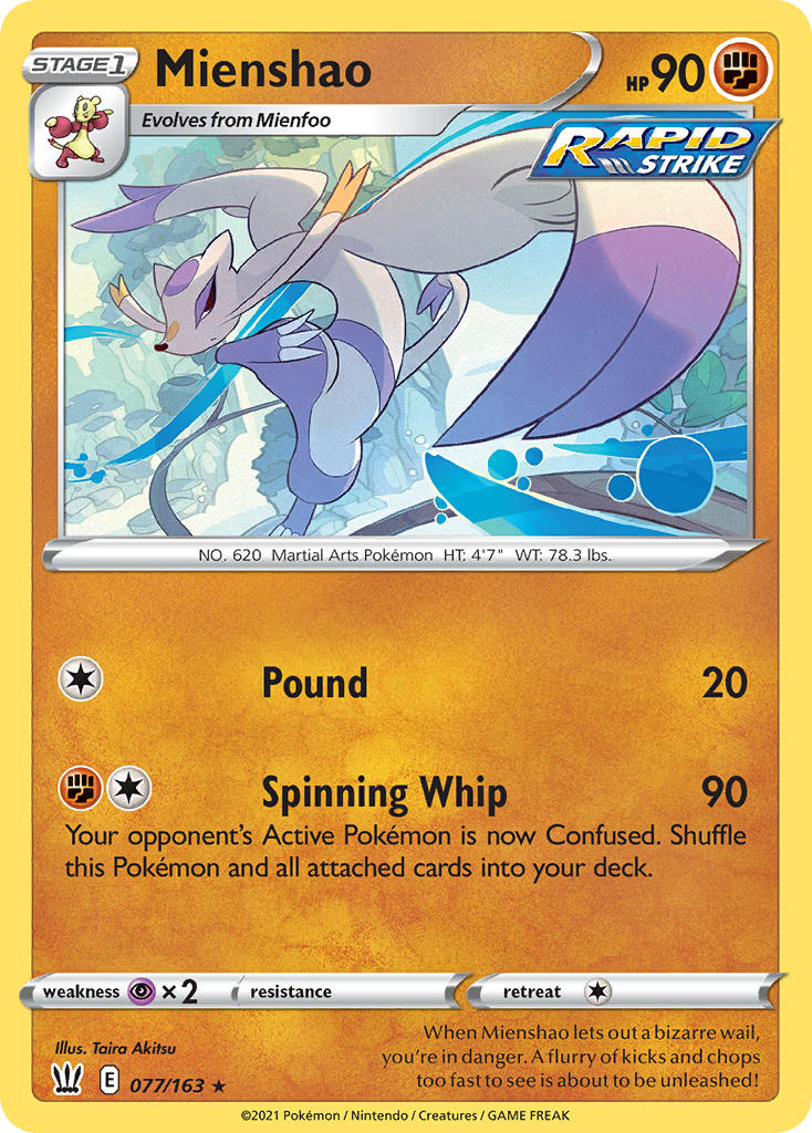 (077/163) Pokemon TCG Battle Styles Single: Mienshao Reverse Holo Rare