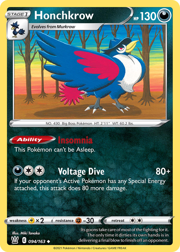 (094/163) Pokemon TCG Battle Styles Single: Honchkrow Uncommon