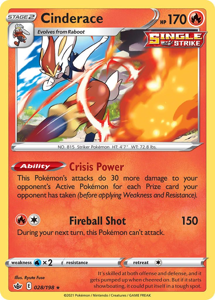 (028/198) Pokemon TCG Chilling Reign Single: Cinderace Holo Rare