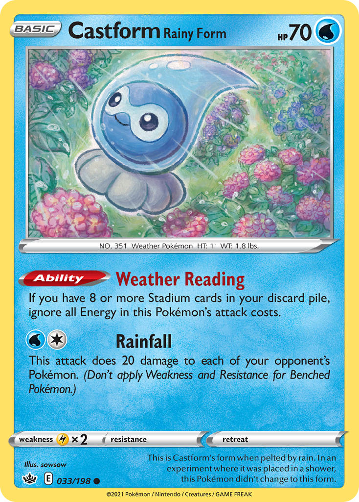 (033/198) Pokemon TCG Chilling Reign Single: Castform Rainy Form Reverse Holo Common