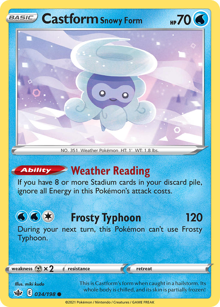 (034/198) Pokemon TCG Chilling Reign Single: Castform Snowy Form Reverse Holo Common