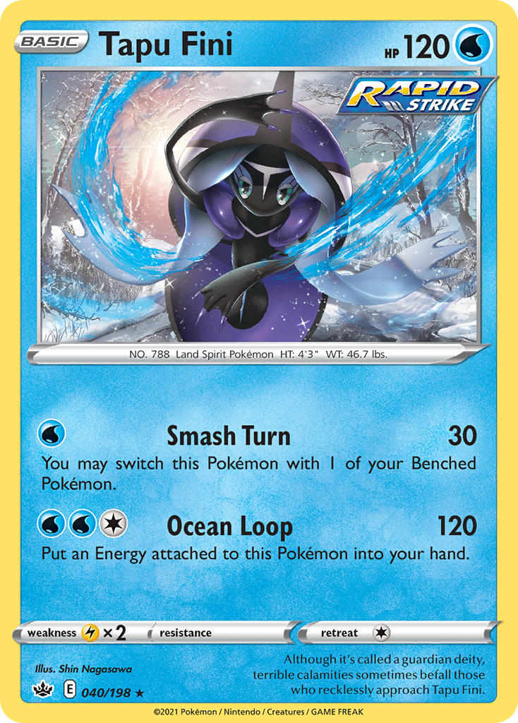 (040/198) Pokemon TCG Chilling Reign Single: Tapu Fini Reverse Holo Holo Rare