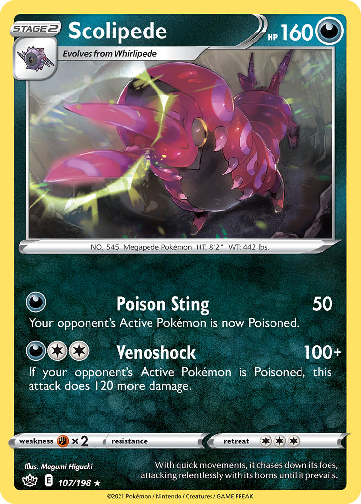 (107/198) Pokemon TCG Chilling Reign Single: Scolipede Reverse Holo Rare