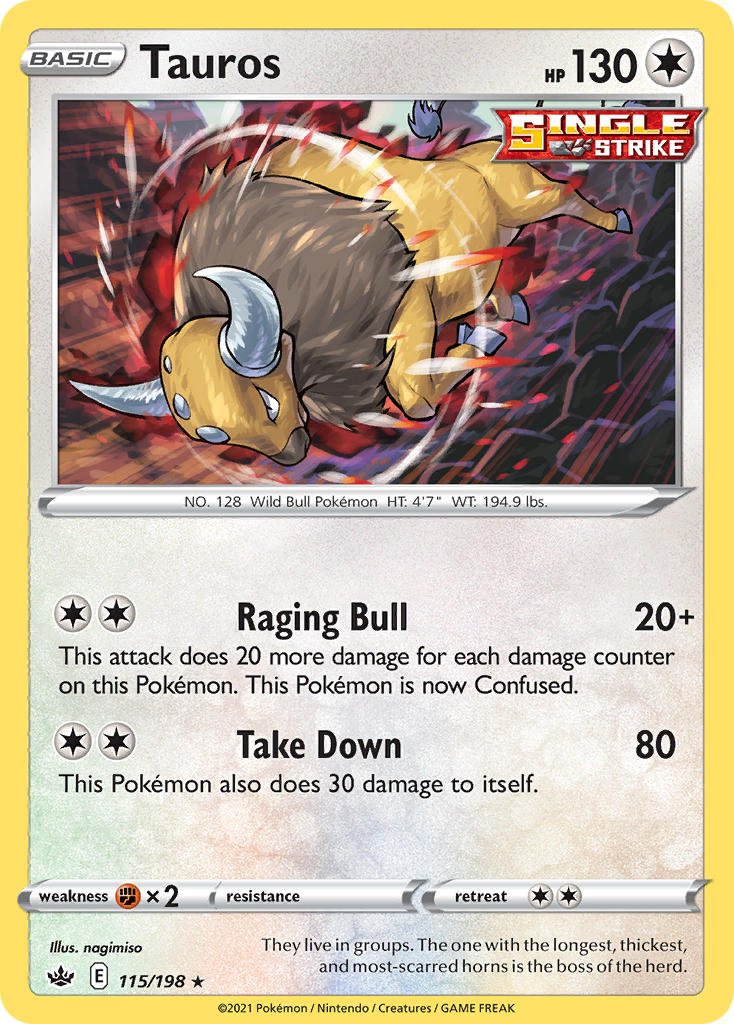 (115/198) Pokemon TCG Chilling Reign Single: Tauros Reverse Holo Holo Rare