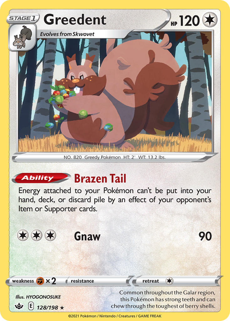 (128/198) Pokemon TCG Chilling Reign Single: Greedent Reverse Holo Holo Rare