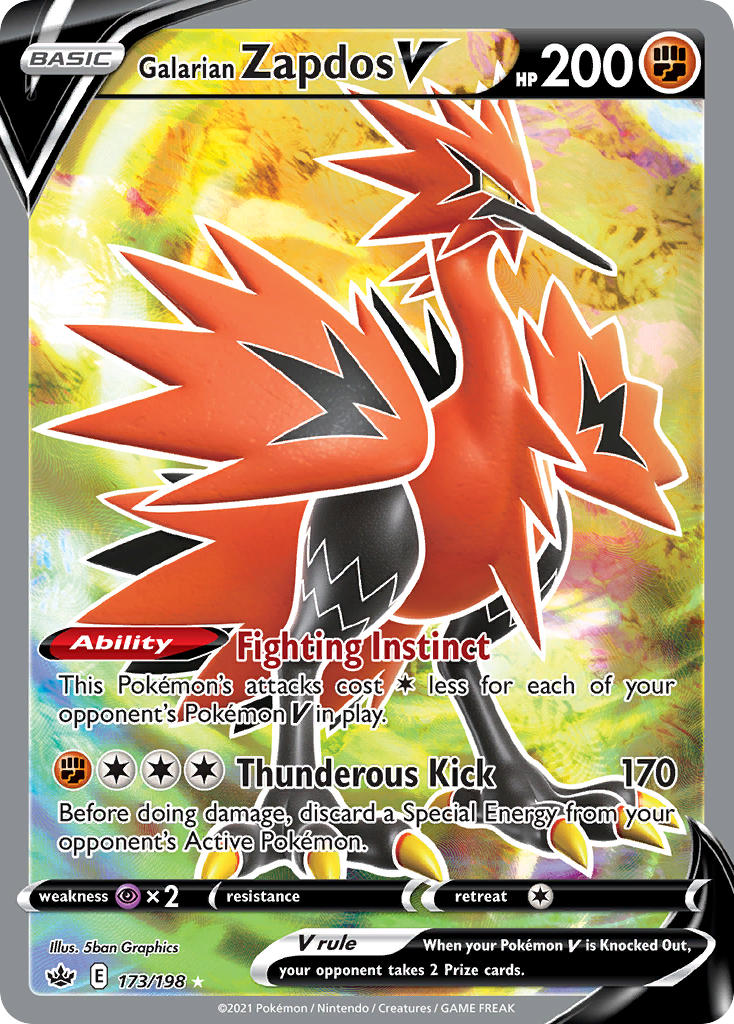 (173/198) Pokemon TCG Chilling Reign Single: Galarian Zapdos V Ultra Rare