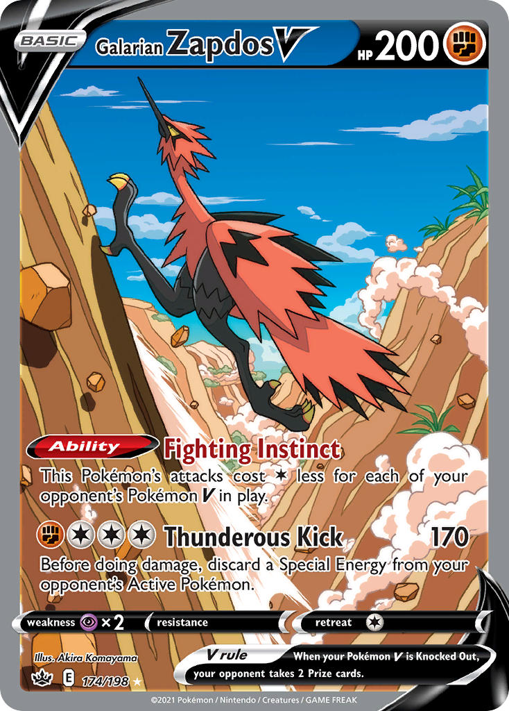(174/198) Pokemon TCG Chilling Reign Single: Galarian Zapdos V Ultra Rare