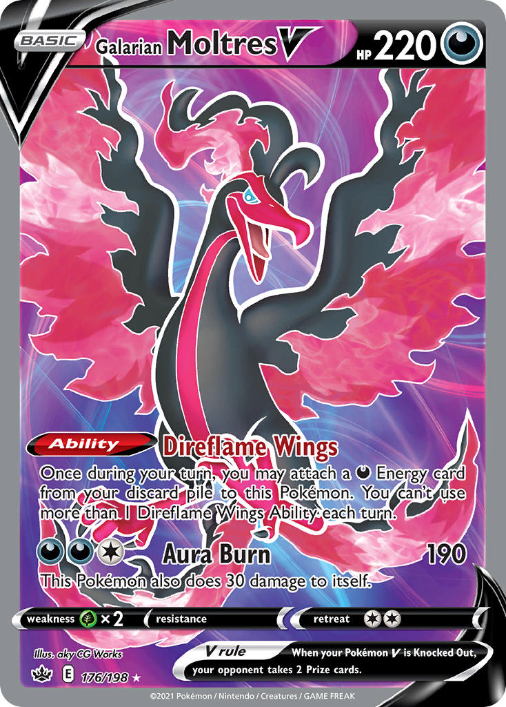 (176/198) Pokemon TCG Chilling Reign Single: Galarian Moltres V Ultra Rare