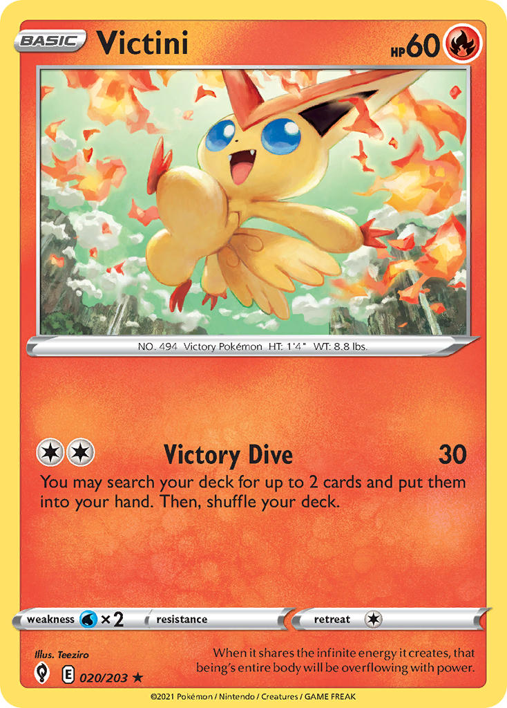 (020/203) Pokemon TCG Evolving Skies Single: Victini Holo Rare