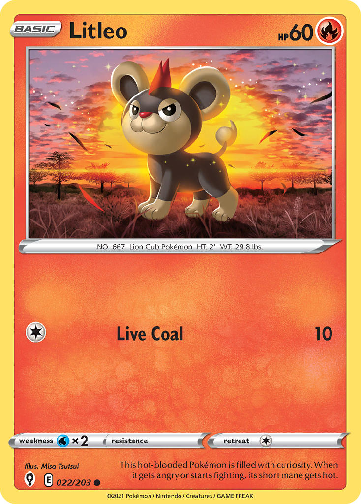 (022/203) Pokemon TCG Evolving Skies Single: Litleo Common