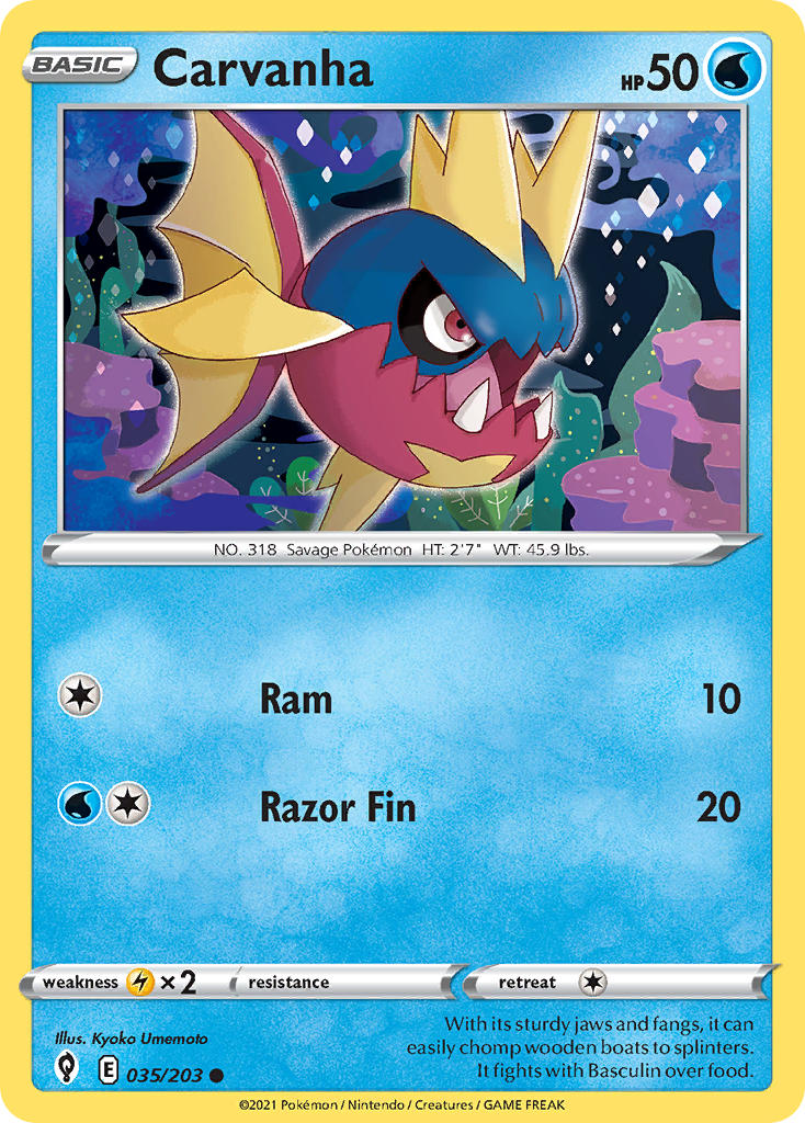 (035/203) Pokemon TCG Evolving Skies Single: Carvanha Common